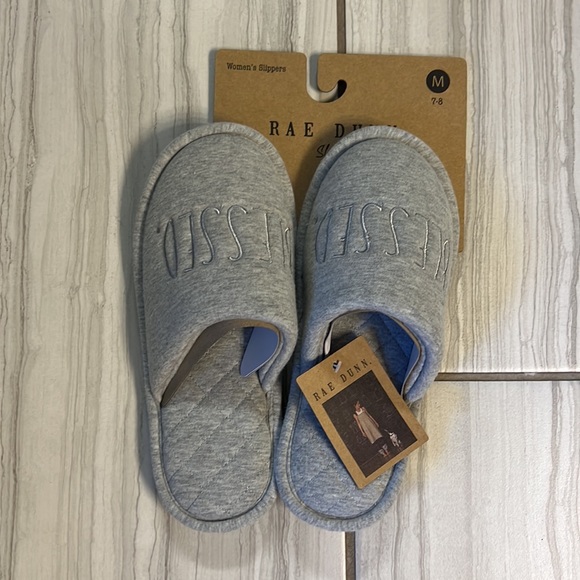 Rae Dunn “Blessed” Grey Slippers Size Medium - Picture 2 of 4